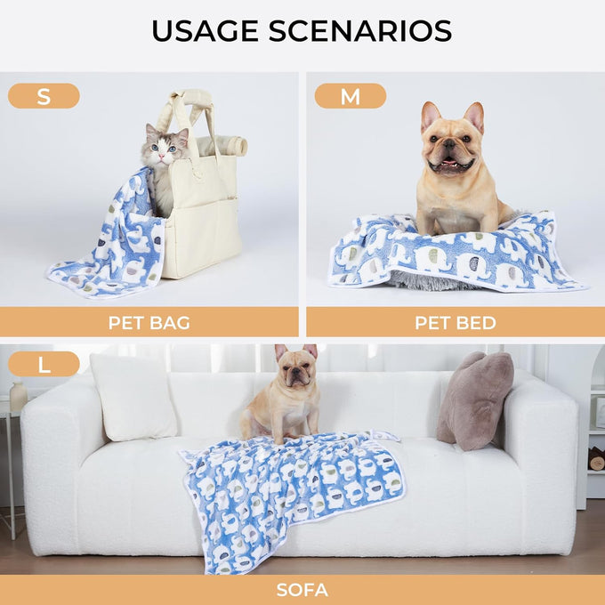 3-pack Soft Fluffy Elephant Pattern Pet Blanket Flannel Throw for Small Dogs and Cats Blue/Pink/Yellow 23x16 inch