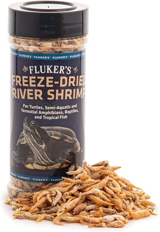Fluker's 1 oz freeze-dried river shrimp for lizards, reptiles, birds, fish, and hedgehogs, a nutrient-packed treat