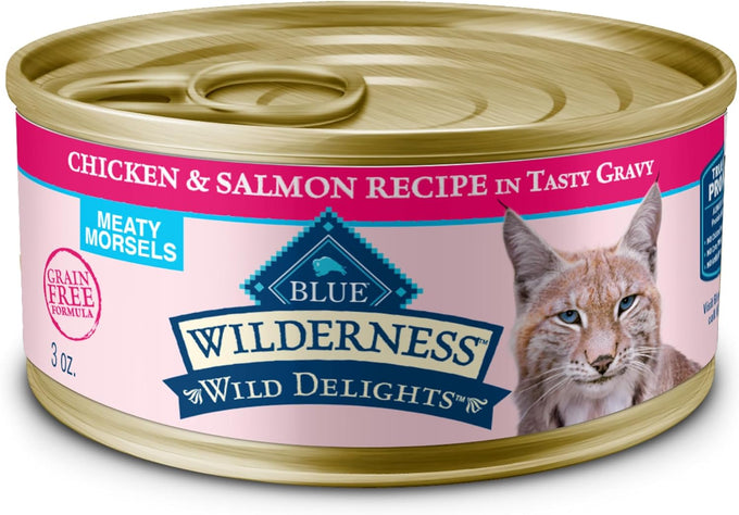 Blue Buffalo Wilderness Wild Delights Chicken & Salmon Grain-Free Wet Cat Food, 3-oz. Cans, 24-Pack