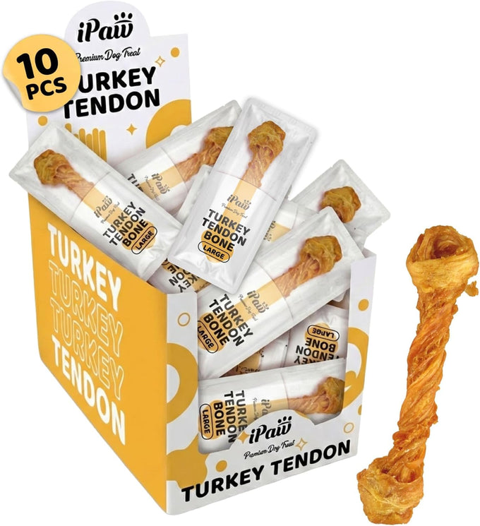 iPaw Single Protein Turkey Tendons for Dogs, Hypoallergenic, All Natural Puppy Chews, Large, Rawhide Alternative, Human Grade