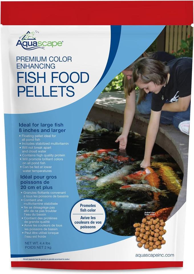 Aquascape premium color enhancing fish food pellets for pond koi goldfish, scientifically formulated and probiotics rich, 2.2 lbs, 1 kg