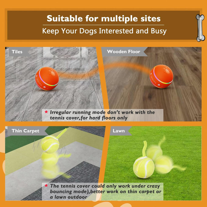 PetDroid Interactive Dog Toys Durable Orange Dog Ball, Small to Large Dogs, USB Rechargeable