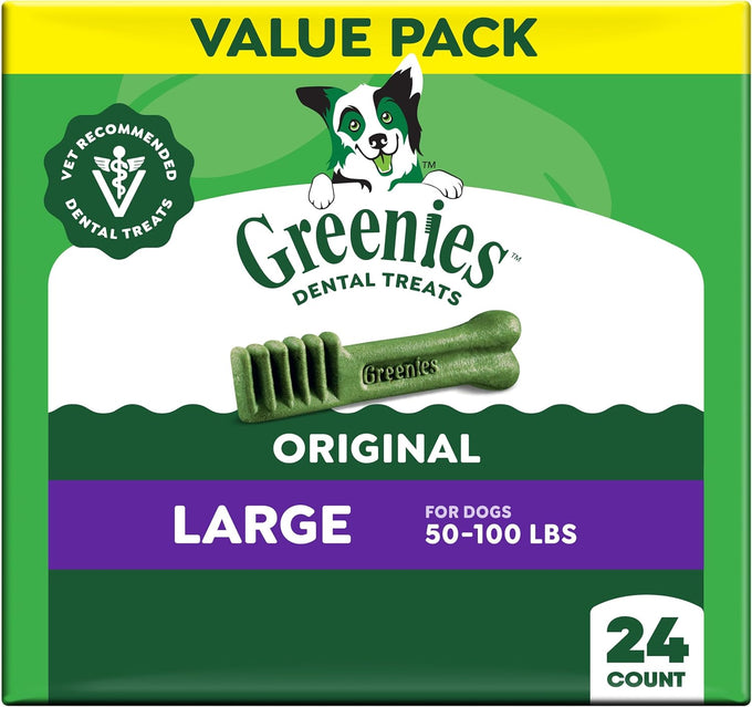 Greenies veterinarian-recommended natural dental dog treats, large size, original flavor, 36 oz pack, 24 count