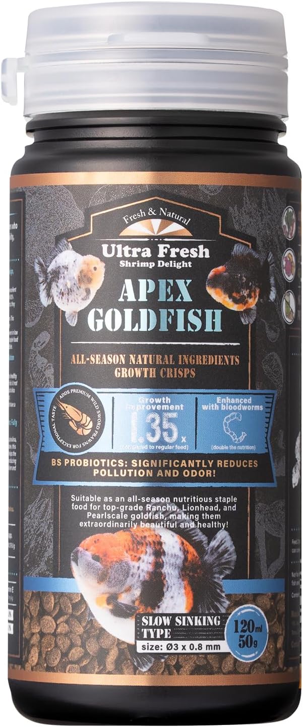 Ultra Fresh Apex Goldfish Growth Crisps, Premium All Natural Sword Prawn Flavor, 1.76 oz, Slow Sinking