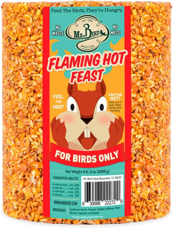 Mr. Bird Flaming Hot Feast Large Wild Bird Seed 6" Cylinder 4 lb 3 oz, Squirrel-Resistant Formula