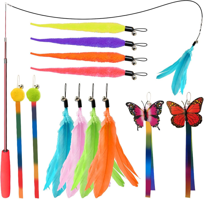 cat toys for indoor cats, 13 pack interactive cat wand toy set with feather toys and teasers for exercise and playtime
