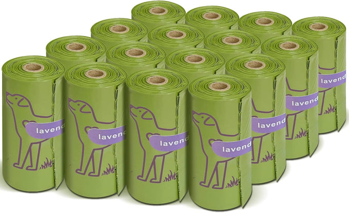 Lavender scented 13" x 9" leakproof dog poop bags rolls, 240 count, strong and sturdy waste bags for pets