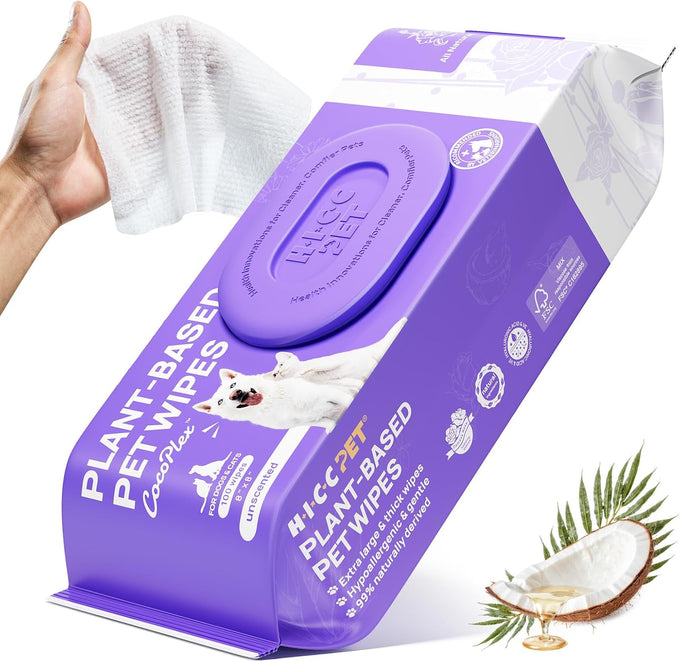 HICC Pet Wipes for Dogs and Cats, Vet-Recommended, Fermented Coconut Oil, 100pcs, Rose