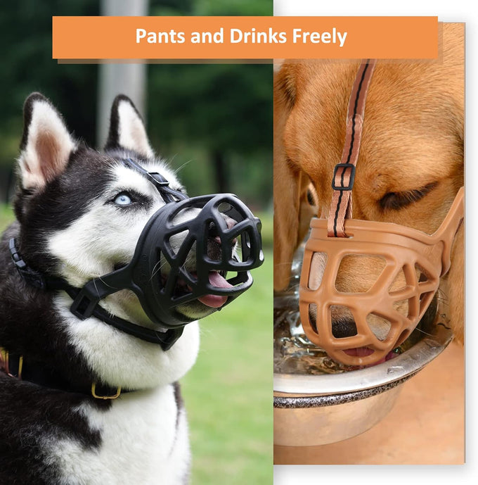 Barkless dog muzzle for biting, chewing and scavenging, humane cage mouth cover for medium aggressive reactive dogs, black, medium