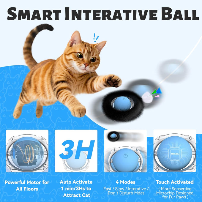 Orsda cat toys interactive hide and seek fast rolling ball motion chirping activated moving ball 7 holes mat mouse catching game