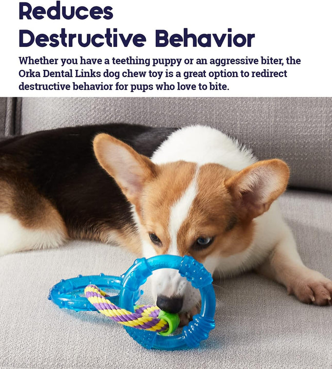 Petstages Dental Links Dog Chew Toy for puppies and adult strong chewers, 8.5" x 4" x 1" rope texture