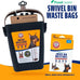 Arm & Hammer Dog Pooper Scooper Swivel Bin & Rake, Black, 32-inch Adjustable Handle, Heavy Duty Scented Waste Bags Included