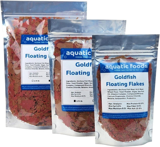 Aquatic Foods & Blackworm Co. 1/4-lb Goldfish Flakes with 42% Protein, Color Enhancing Spirulina Formula for Aquarium & Pond Goldfish, Koi, and All Pond Fish in a Foil Pouch Bag