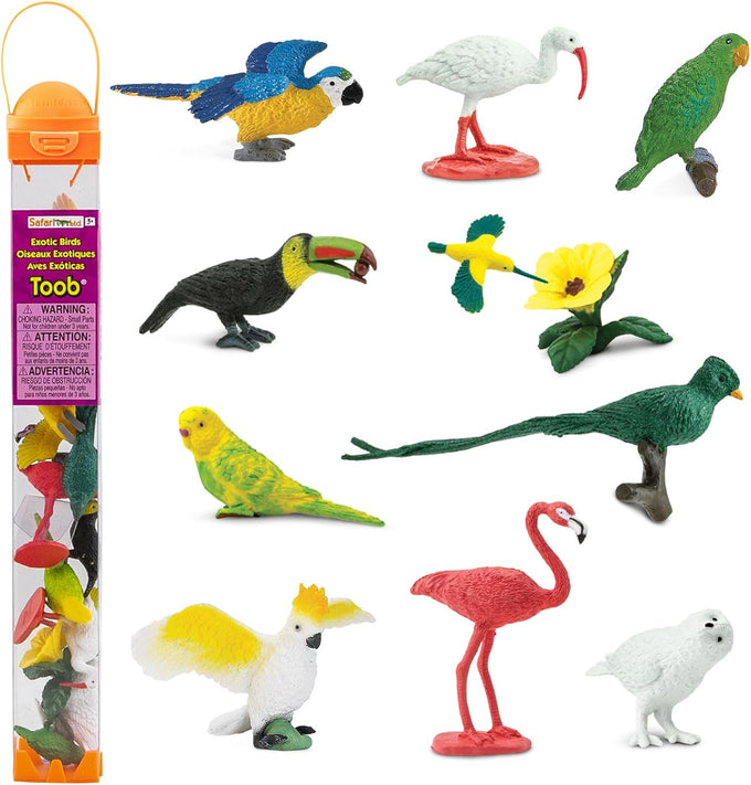 safari ltd exotic birds toob 10 figurines parakeet quetzal macaw hummingbird educational toy for kids