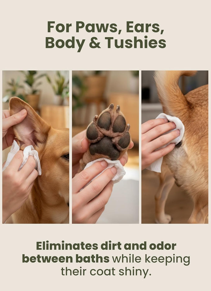 Pogi's hypoallergenic dog grooming wipes - gentle, fragrance-free, 100 count, for paws, body & butt