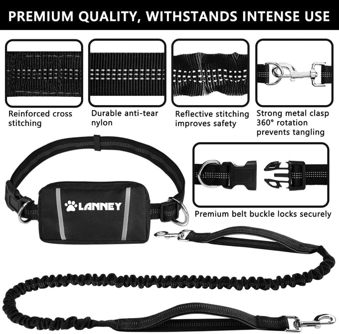 Lanney Hands-Free Dog Leash for Medium Large Dogs with Zipper Dual Handle and Retractable Bungee