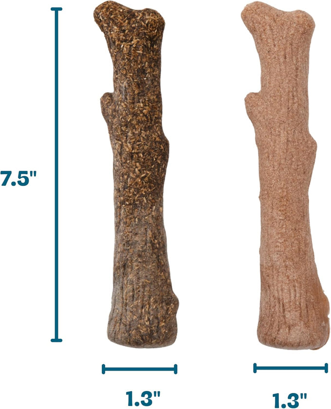 Pupstages Real-Wood Blend Dog Chew Toy for Moderate Chewers, 2-Pack, Medium, 7.5" (Natural & Hemp Flavors)