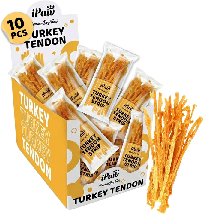 iPaw Single Protein Turkey Tendons for Dogs, Hypoallergenic, All Natural Puppy Chews, Large, Rawhide Alternative, Human Grade