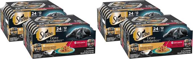 sheba gravy indulgence adult wet cat food beef chicken entree variety pack 2.6 oz twin-pack trays 24 servings