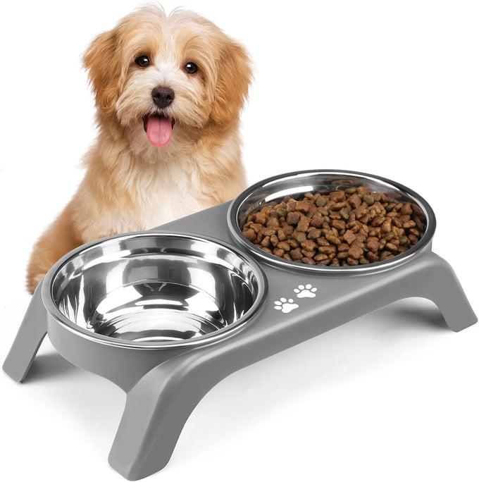 Comeso Elevated Dog Bowls for Small Medium Dogs with 3-Height Adjustable Stand and 2 Stainless Steel Bowls, Black