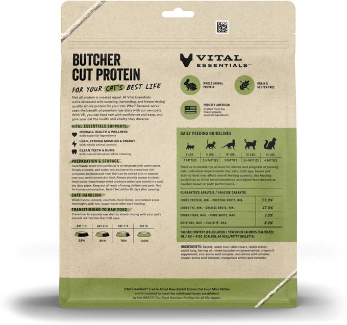 vital-essentials-freeze-dried-raw-rabbit-mini-patties-high-protein-grain-free-cat-food-8oz-bag