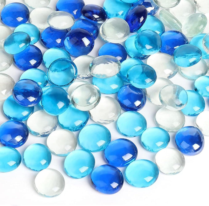 Futureplusx 1LB blue mixed gemstone vase fillers beads decorative glass pebbles for aquarium decor