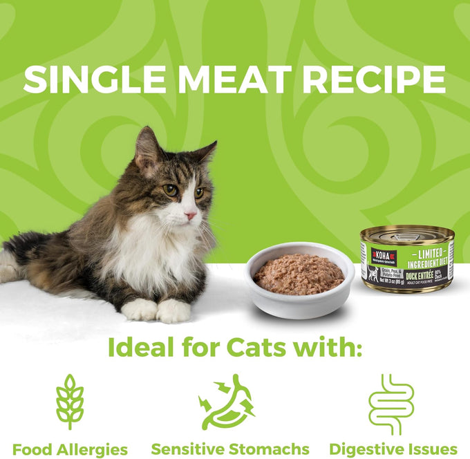 Koha Limited Ingredient Diet Duck Paté for Cats, 96% Duck Sensitive Stomach Cat Food Trial Pack (3 Cans)