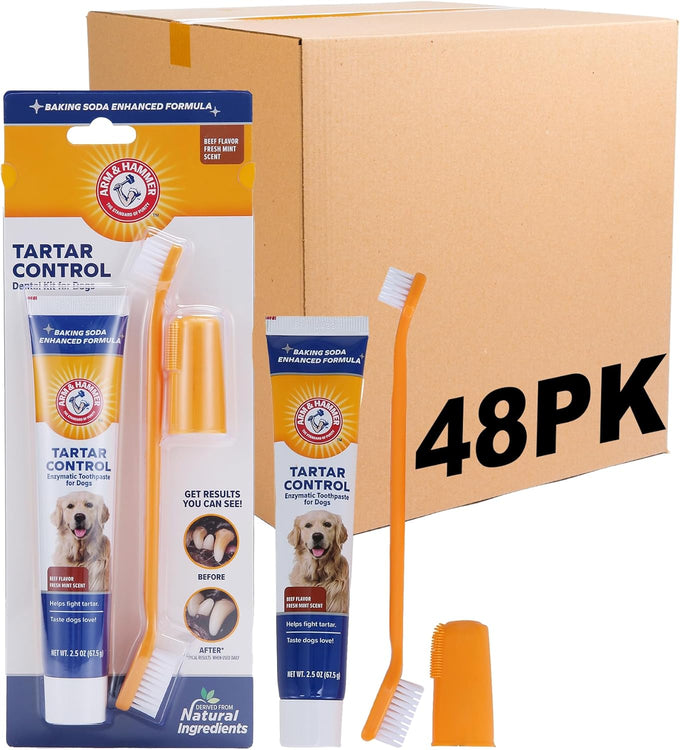 Arm & Hammer for Pets Tartar Control Dog Dental Kit with Enzymatic Toothpaste, 3-Piece Set for Puppies and Adult Dogs, Beef Flavor, Reduces Plaque and Tartar
