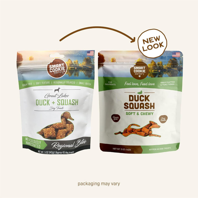 Smart Cookie All Natural Soft Dog Treats: Duck & Squash Grain Free Training Treats, Human-Grade, Made in USA, 5oz Bag