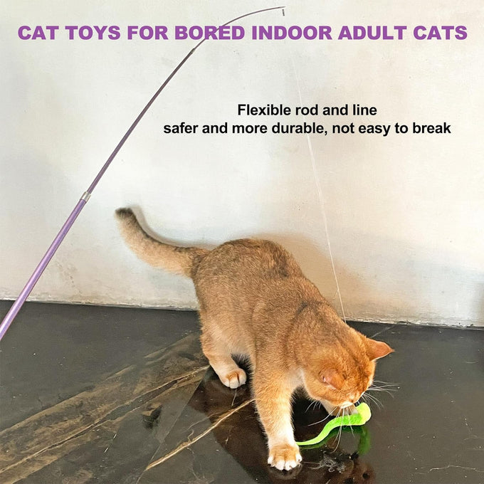 cat toys for indoor cats, 11pcs interactive cat toy wand pack, 2 retractable cat wand & 7pcs worm teaser refills for playful exercise