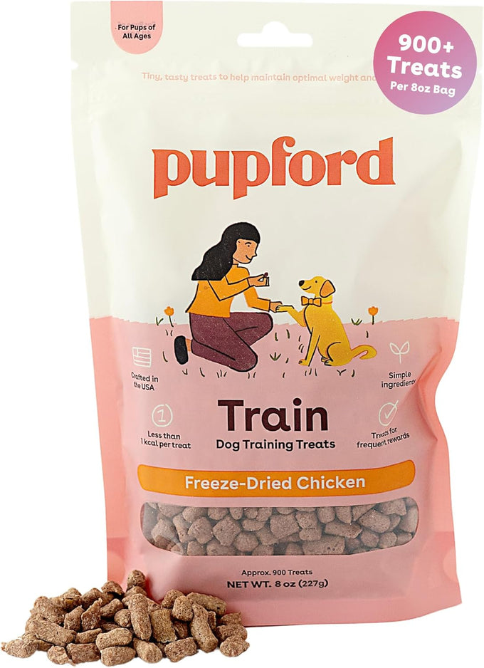 Pupford 475+ freeze-dried chicken training treats for dogs, 2-ingredient, 4 oz, allergy-friendly