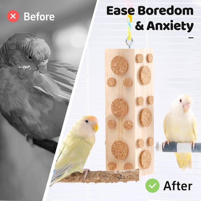2 pc wooden bird chew toys for parakeet cockatiel conure budgie lovebird - 7.9 inch hanging