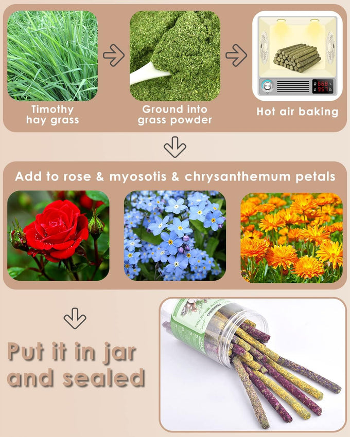 Bissap 36PCS rabbit chew sticks, mixed natural flower rose chrysanthemum and forget-me-not treats for small animals molar snacks
