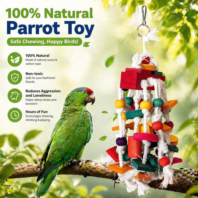 Rypet Parrot Cage Bite Wooden Block Toy for Small Medium African Greys Parrots Birds