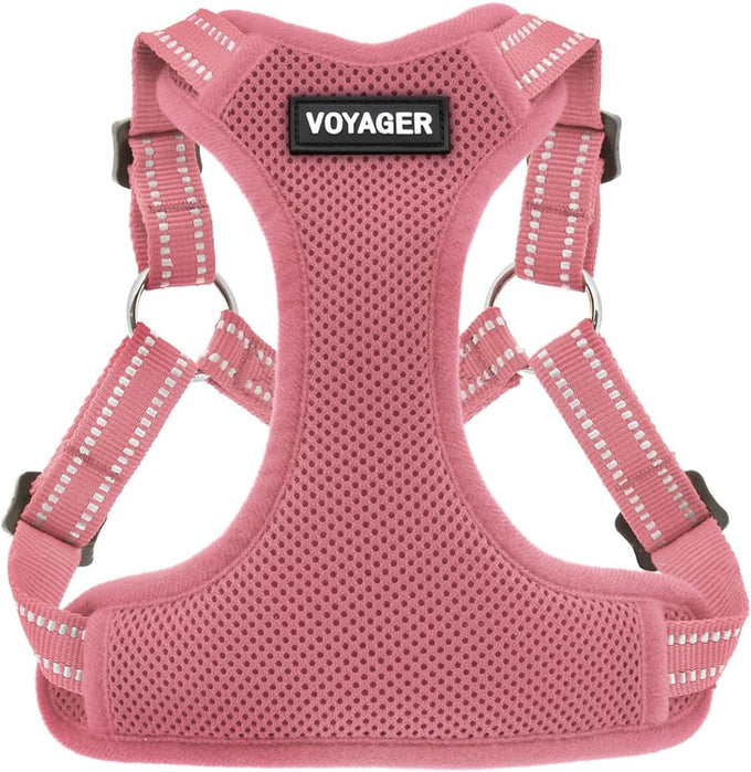 Voyager adjustable step-in flex breathable mesh dog harness for small medium large dogs pink medium size