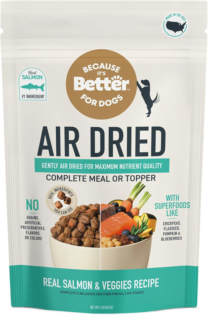 Slow Baked & Air Dried Real Salmon Dog Food - Grain Free, High Protein, Natural Nutrition for All Life Stages - 1 lb Bag