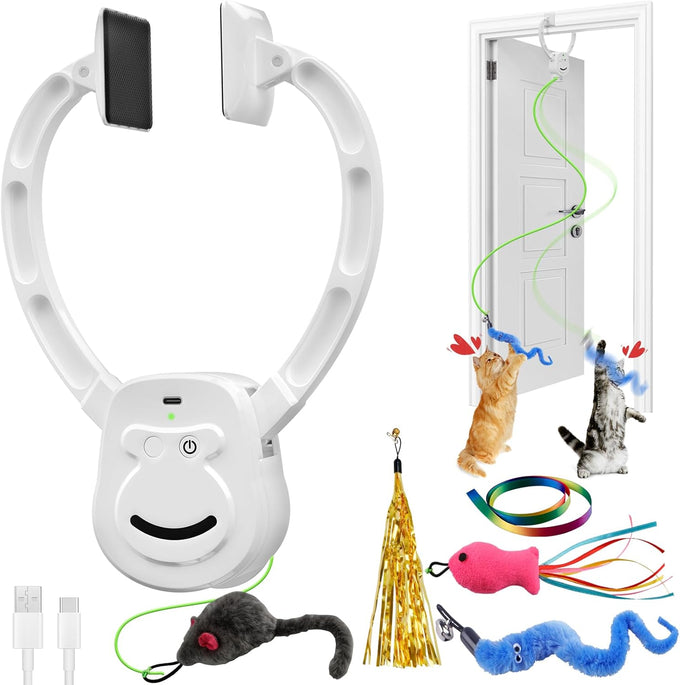 Interactive Automatic Cat Toy with Rechargeable Battery, Hanging Door Cat Teaser for Exercises, Fun Games, Boredom Relief