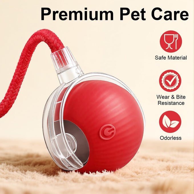 Red Red Interactive Electric Pet Ball Toy for Cats and Dogs with Motion Activation and USB Charging - 5-Inch Diameter