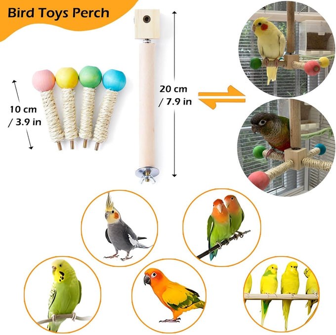 Bird Stand Perch Toy, Wooden Exercise Wheel for Parakeet, Cockatiel, and Budgie Birds, Natural Wood and Hemp Ropes