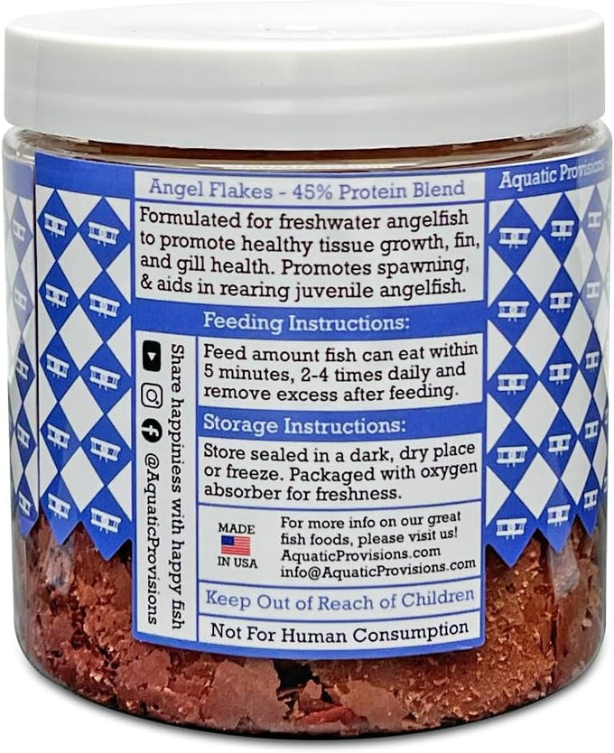 Aquatic Provisions Angel Flakes Fish Food 1 oz, High Protein Formula for Freshwater Angelfish