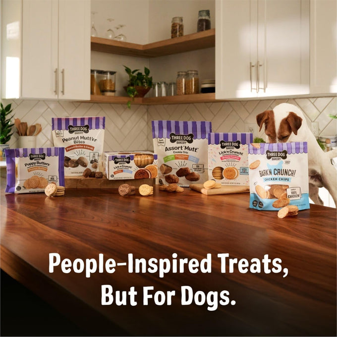 Three Dog Bakery Bark'n Crunch! Chicken Chips 15 oz Grain Free Treats for Dogs High Protein Snacks