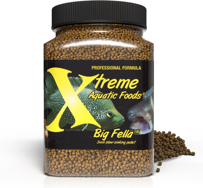 xTreme Big Fella 3.0mm Pellets: Professional Nutrition for Medium to Large Cichlids and Community Fish - USA Farm Grown Pellet Food (20oz)