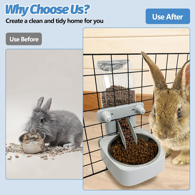 54 oz stainless steel rabbit food dispenser with gravity feeder for small animals and pets