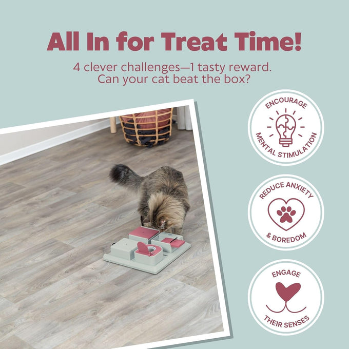 Trixie cat activity poker box strategy game with 4 modules for mental stimulation and slow feeding pink gray 12.2 x 12.2 x 2.5 in