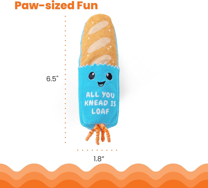 Catstages Loaf Kicker Toy with Catnip and Dental Mesh - Bread Shape, Plush, and Ribbon Cat Toy for Kicking and Teeth Cleaning, Tan