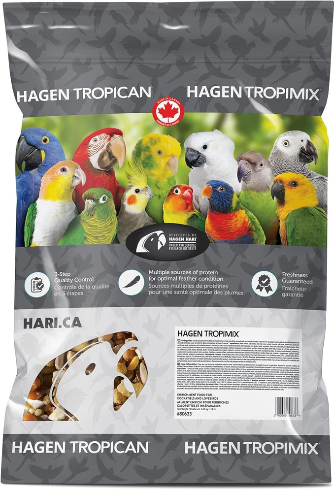 Hari Hagen Tropimix Enrichment Food for Cockatiels and Lovebirds, 2 lb, Parrot Food with Seeds Fruits Nuts