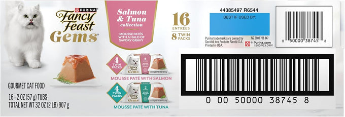 Fancy Feast Gems Pate Cat Food Mousse Salmon or Tuna and a Halo of Savory Gravy Wet Cat Food Variety Pack - (1) 8 ct. Boxes - 8 ct. Box