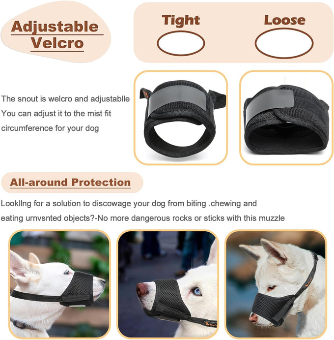 Heele Soft Nylon Dog Muzzle, Anti Biting Barking Chewing, Adjustable Breathable Pets Muzzle for Small Medium Large Dogs, 4 Colors 4 Sizes