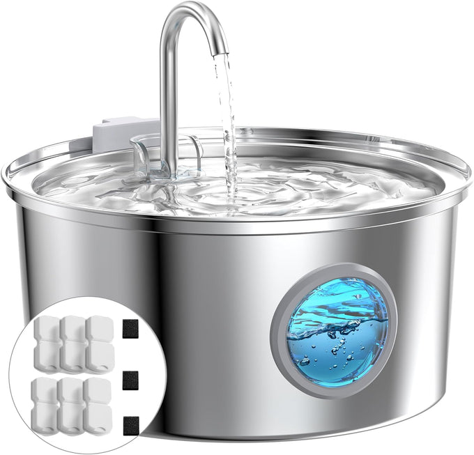 Stainless Steel Cat Fountain 74oz/2.2L for Pets Cats Inside Quiet Water Bowl Dispenser