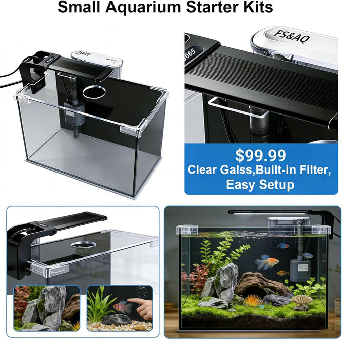 Fs&Aq 2.5-gallon betta fish tank with filter, light, and lid, perfect for desktops, offices, and beginners